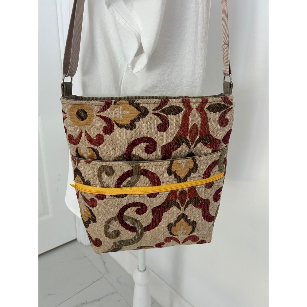 Handmade Tapestry Crossbody Bag Floral Damask Earth Tone Boho Purse